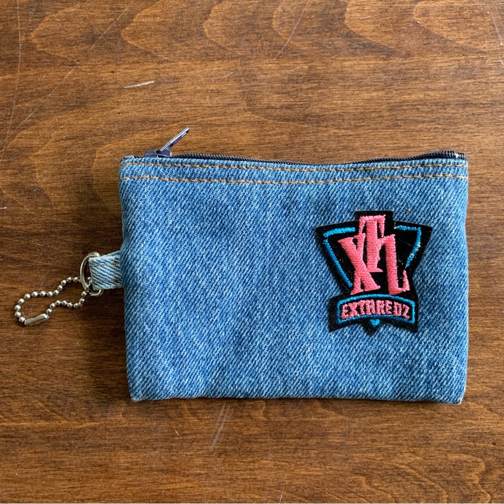 Vintage Denim Zippered Wallet Blue & Neon Pink Exthredz Made in Canada Y2K 00s